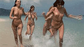 Beach Babe Bikini Run: Naked Nymphs Navigate Nasty Waves'