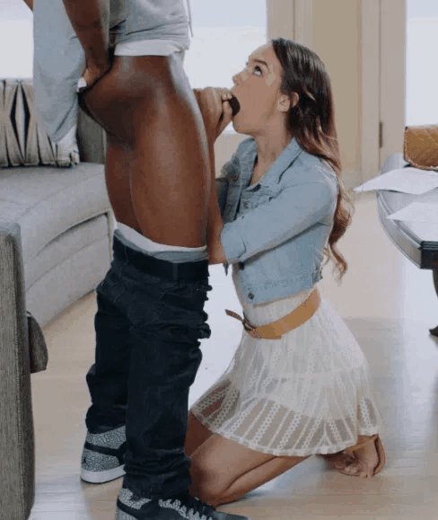 Black Cock Blowjob: Cute Teen Sucking on Him picture 1 of 1