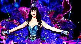 Katy Perry's Big Tits Shake in Purple Feathers'