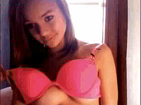 Busty Brunette Teen Flashes Her Big Tits'