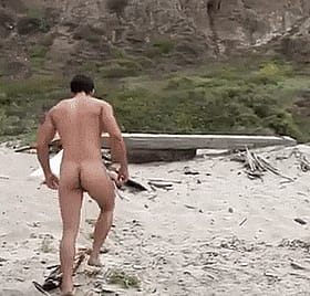 Solo Male's Naked Butt Walking on the Beach'