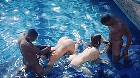 Keisha Grey & Lana Rhoades: Interracial Blowjobs in the Swimming Pool'