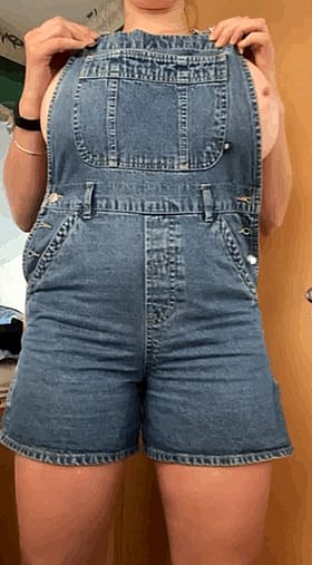Big Boobs Bounce in Overalls: No Bra Required'