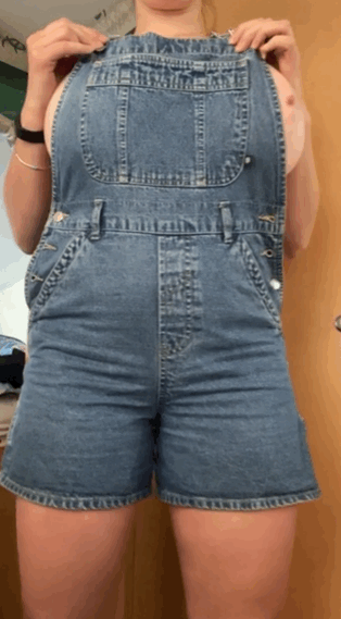 Big Boobs Bounce in Overalls: No Bra Required picture 1 of 1