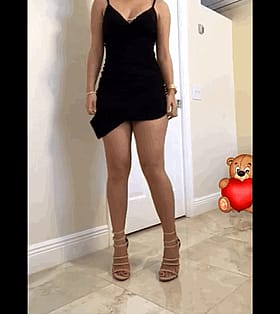 Big Tits Brunette in Black Dress'