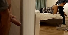 Brunette Girlfriend Gives Threesome Creampie'