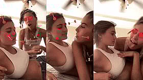 Lesbian Love: 4-way Split Shot of Two Women Kissing'