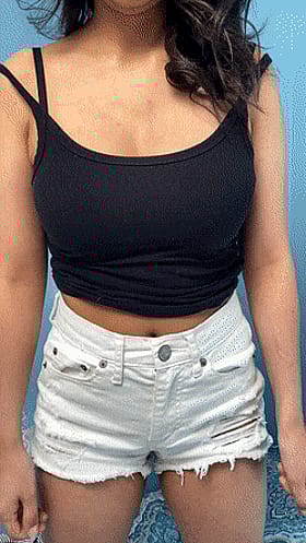 Firm Tits Flashing in Short Shorts: Titty Tease in White Capris'