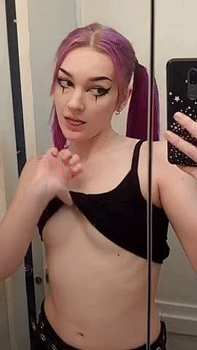 Pink Hair Emo Flashing Her Small Tits'