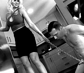 Blonde Babes Tie Up Chained Slave's Penis'