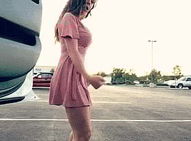 Hot Chick in Pink Dress Stands in Parking Lot'