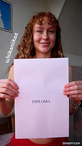Suck My Dick, College Graduate: A Jiggly Redhead's Amateur Tits and Boobs