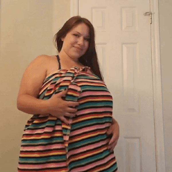 Chubby Girlfriend's Big Tits Show Off in Striped Dress picture 1 of 1