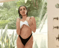 Brunette Babe with Big Tits Showering Outdoors picture 1 of 1