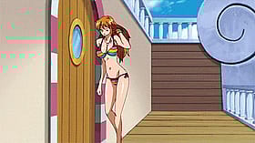 Horny Anime Chick in Bikini Stands in Doorway'