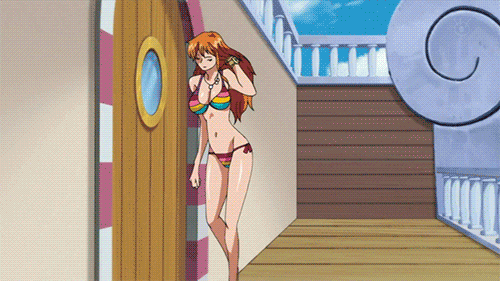 Horny Anime Chick in Bikini Stands in Doorway picture 1 of 1