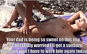 Dad is Being So Sweet on This Beach, Cheating Cuckold's Girlfriend Tanning'