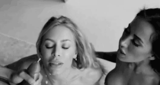 Blonde Blowjob Bunny Gets Cumshots from Brunette Threesome picture 1 of 1