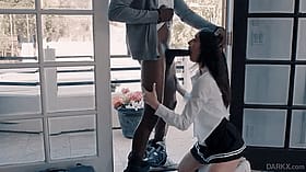 Brunette College Teen Gives Blowjob to Black Man'