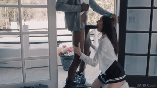 Brunette College Teen Gives Blowjob to Black Man picture 1 of 1
