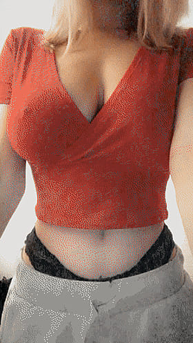 Big Tits Babe in Red Shirt'