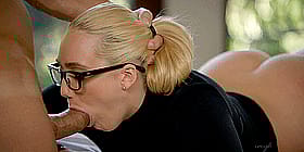 Blonde Librarian Gets Face Fucked by Nerd'