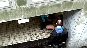 Blonde in Pantyhose Gets Naughty in Public'