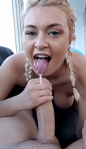 Blonde Teen Pornstar Giving a Sizzling Blowjob'
