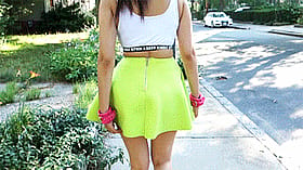 Amateur Chick in Yellow Skirt Gets Naughty on Sidewalk'