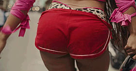 Brunette Celebrity Ass in Red Shorts'