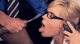 Cumshot Facial Glasses: A Sizzling Hot Blonde Gets Her Face Fucked'