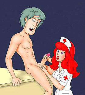 Blowjob and Cumshots: A Redhead Nurse's Handjob'