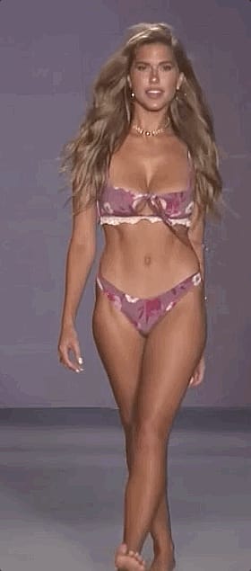 Babe on the Catwalk: Model in a Floral Bikini'